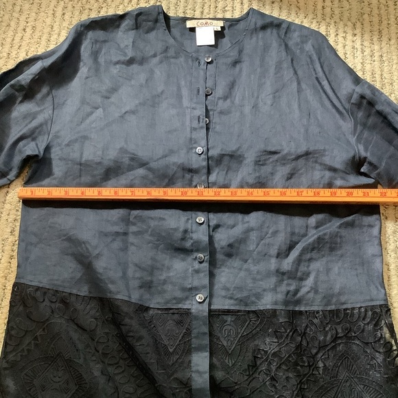 Como 100% Linen Tunic Black Size Large Lace Hem - Picture 5 of 8